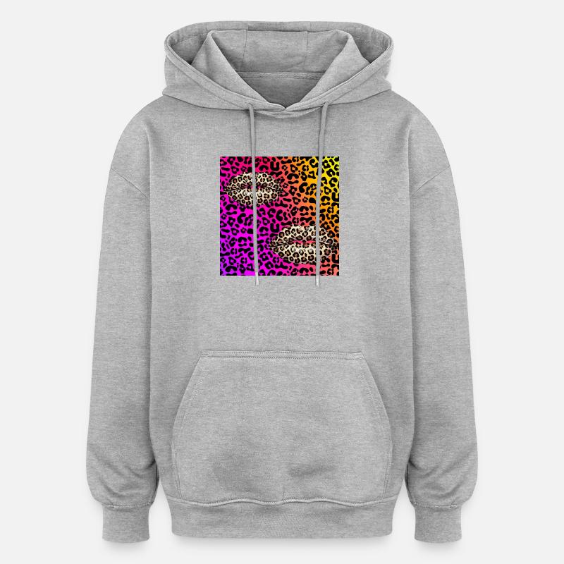 Leopard Lips on Neon Gradient - Oversized Unisex Hoodie - heather grey