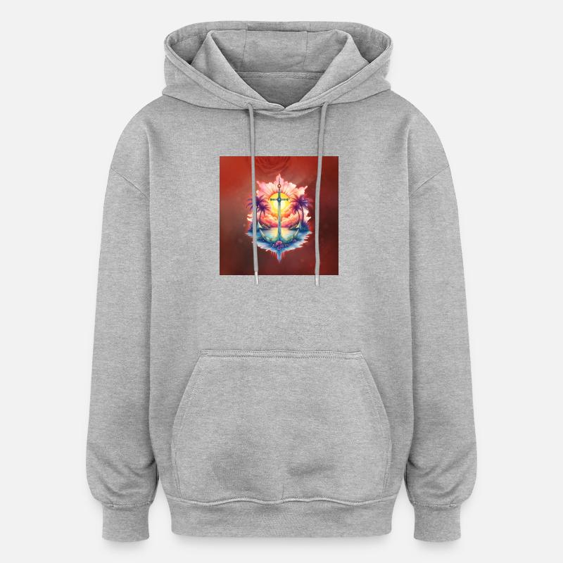 Ancre solaire dans un paradis tropical - Sweat à capuche oversize unisexe - gris chiné