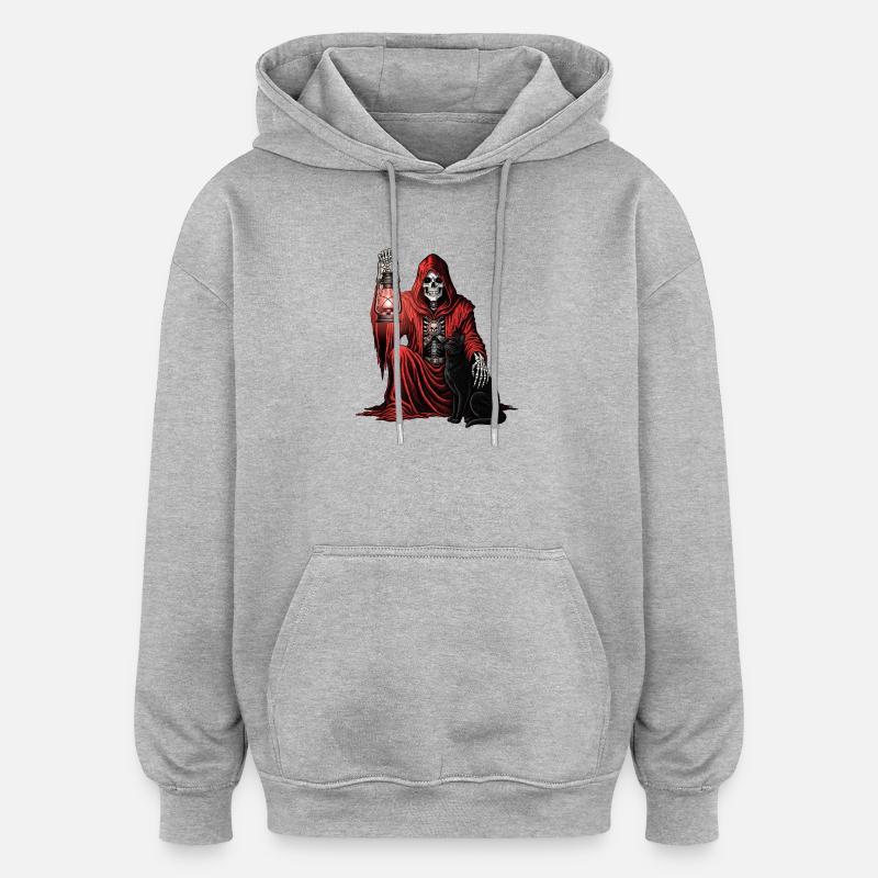 Capuche Rouge Faucheuse Lanterne Chat Lanterne - Sweat à capuche oversize unisexe - gris chiné
