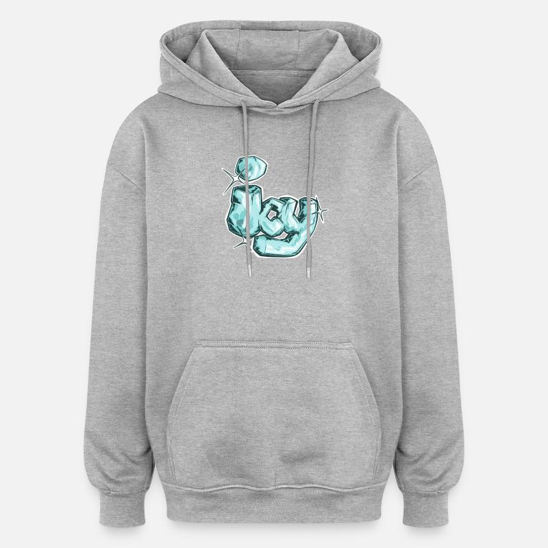 Icy, mot dessiné - Sweat à capuche oversize unisexe - gris chiné