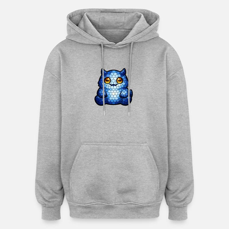 Œil bleu de chat mosaïque - Sweat à capuche oversize unisexe - gris chiné