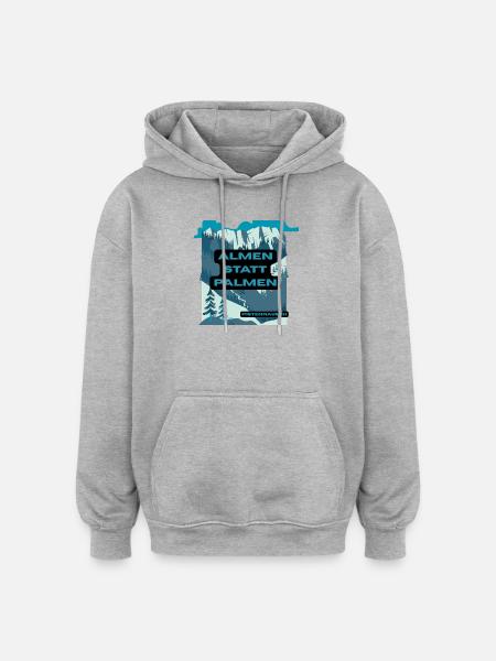 Almen statt Palmen – Berglandschaft - Oversized Unisex Hoodie - Grau meliert