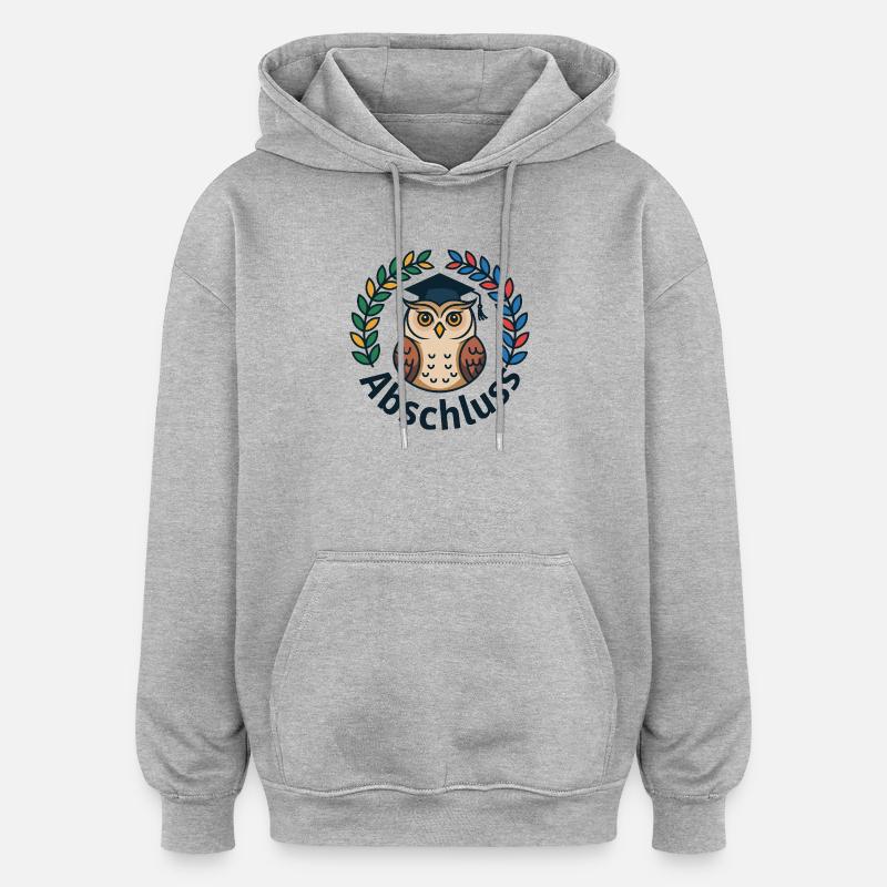 Abschluss-Eule mit Kranz und Mütze - Oversized Unisex Hoodie - Grau meliert