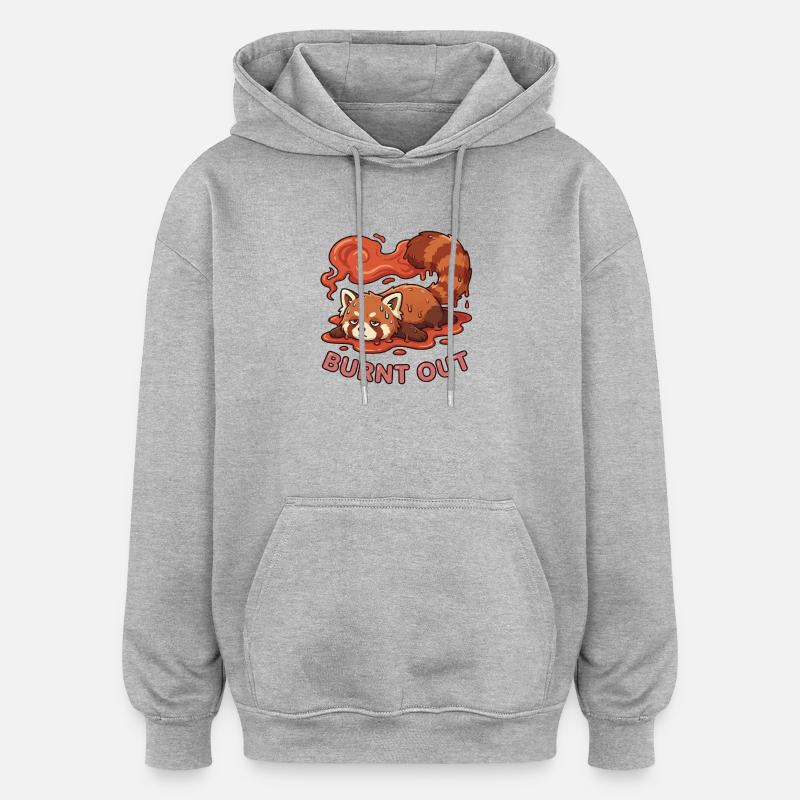 Søt og sliten: Utbrent rød panda - Oversized unisex-hettegenser - gråmelert