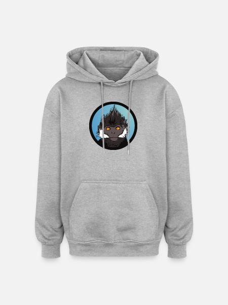 Singe Bleu Badge Illustration - Sweat à capuche oversize unisexe - gris chiné