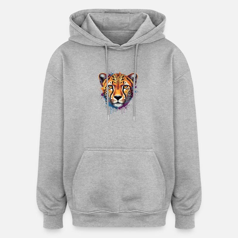 Bunter Leopard – Moderne Tier Illustration - Oversized Unisex Hoodie - Grau meliert