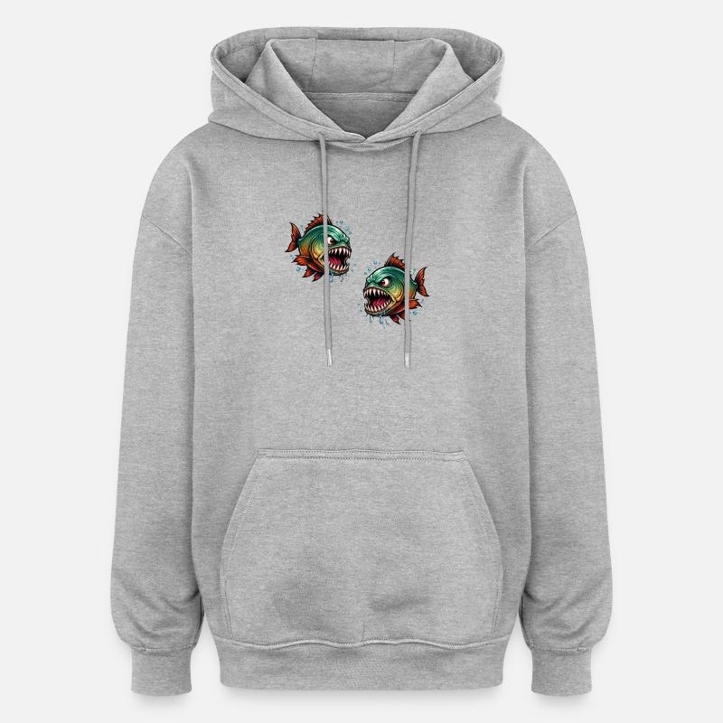 Chasseur en haute mer Piranha - Sweat à capuche oversize unisexe - gris chiné
