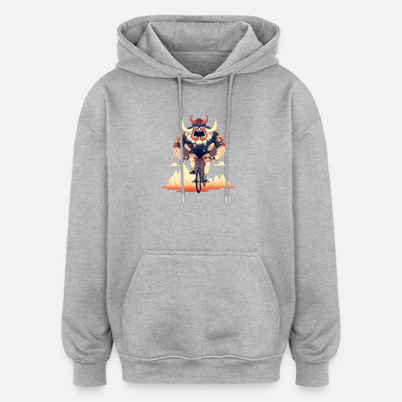 Monstre viking en VTT - Sweat à capuche oversize unisexe - gris chiné