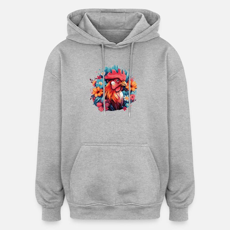 Couronne de fleurs Farbenrooster - Sweat à capuche oversize unisexe - gris chiné
