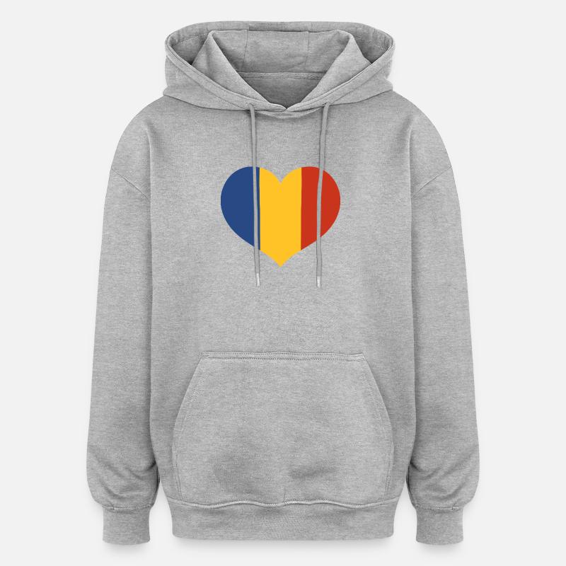 Cœur du drapeau roumain - Sweat à capuche oversize unisexe - gris chiné