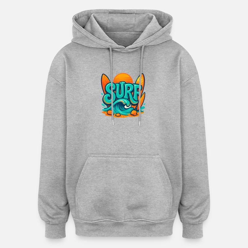 Art des mots Sunset Surf - Sweat à capuche oversize unisexe - gris chiné