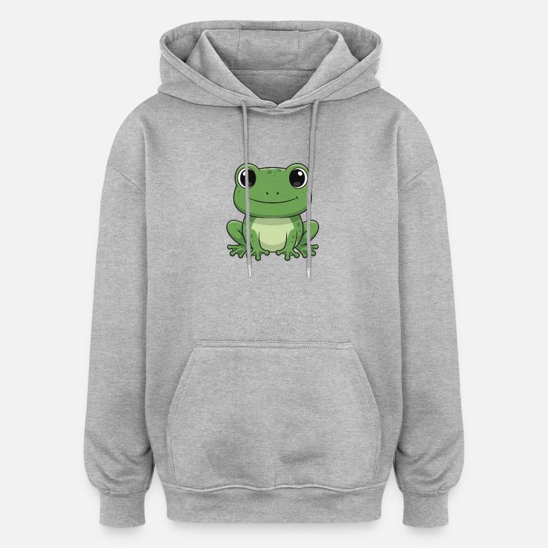 Dessin animé Grenouille Heureuse Vert - Sweat à capuche oversize unisexe - gris chiné