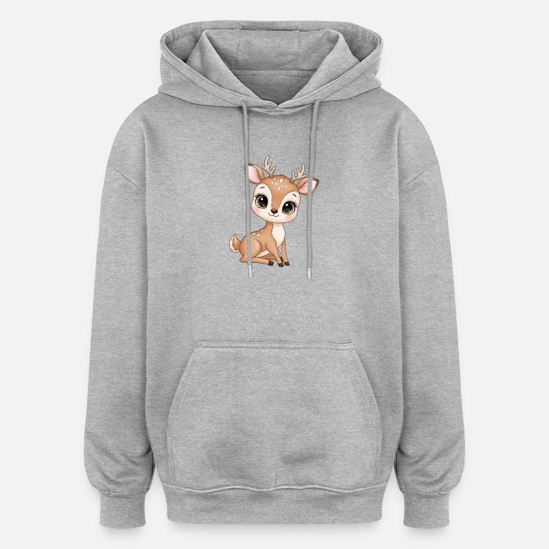 Illustration de cerf câlin - Sweat à capuche oversize unisexe - gris chiné