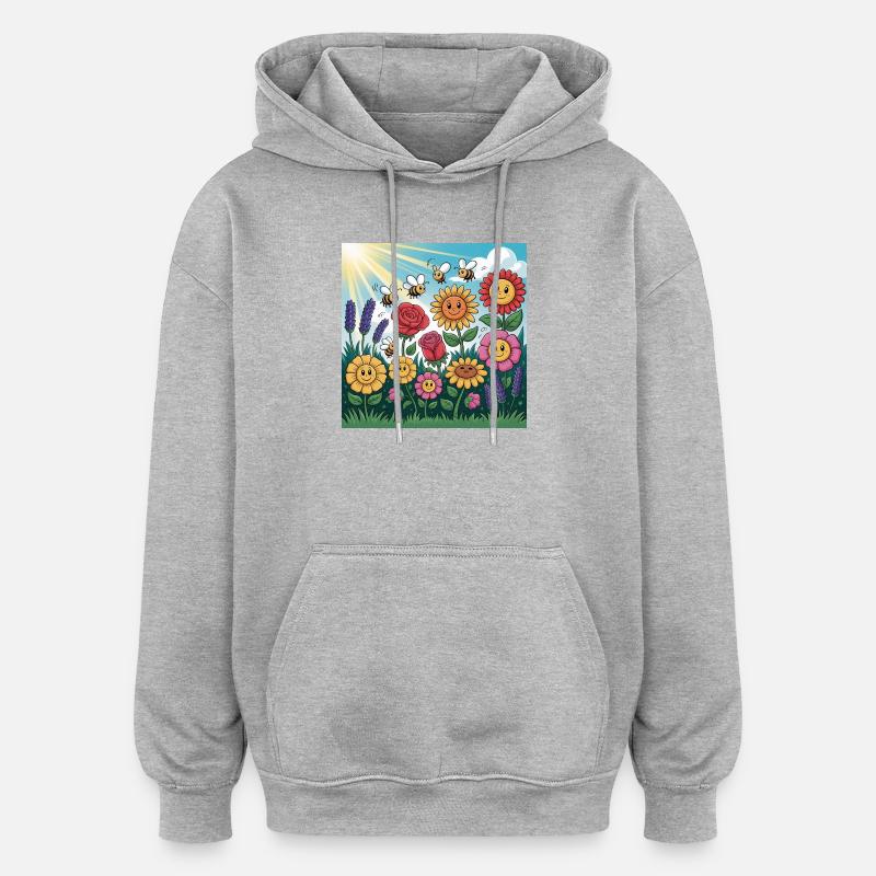 Sonnenblumengarten mit Biene - Oversized Unisex Hoodie - Grau meliert