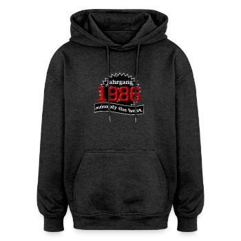 Born in 1986 , 40th Birthday - Oversized Unisex Hoodie - charcoal grey - Front - Noah (186cm)