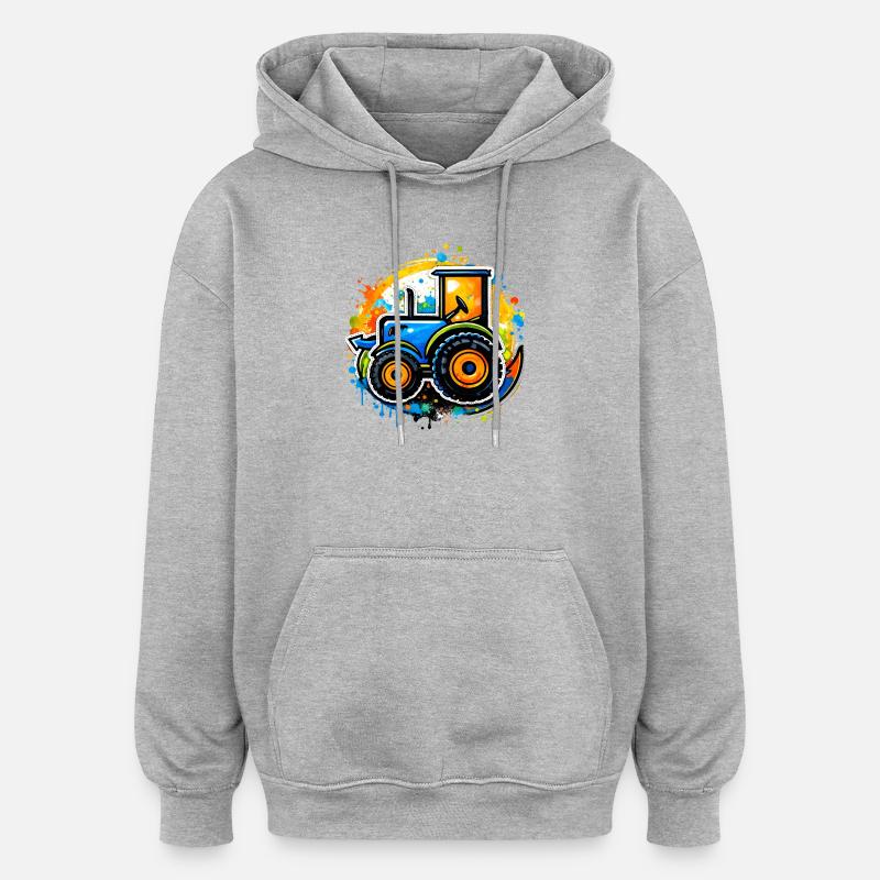 Bunter Traktor im Graffiti-Stil   - Oversized Unisex Hoodie - Grau meliert