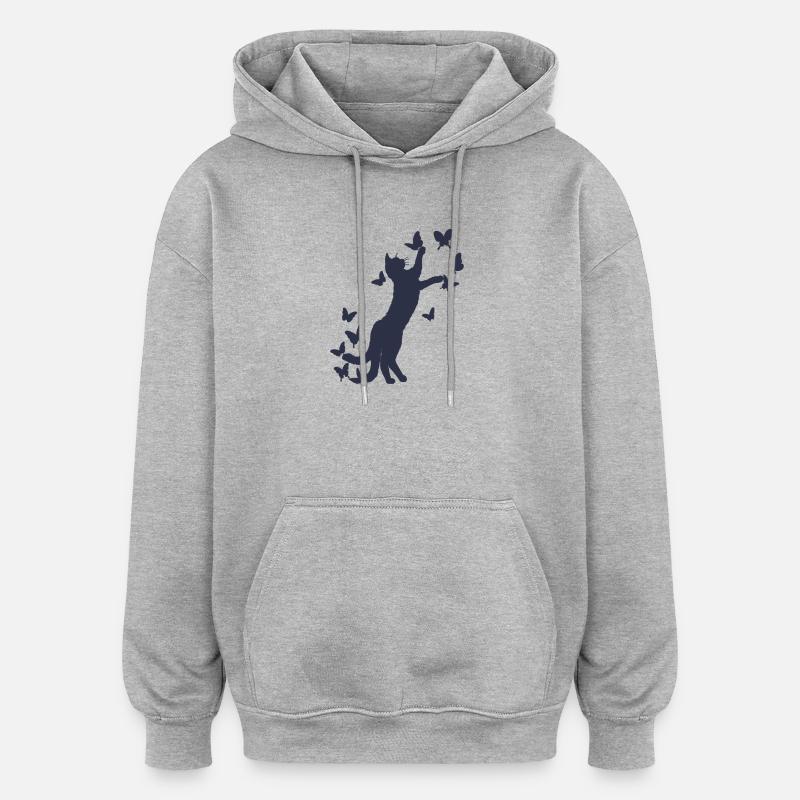 Nekomata, Papillons - Sweat à capuche oversize unisexe - gris chiné