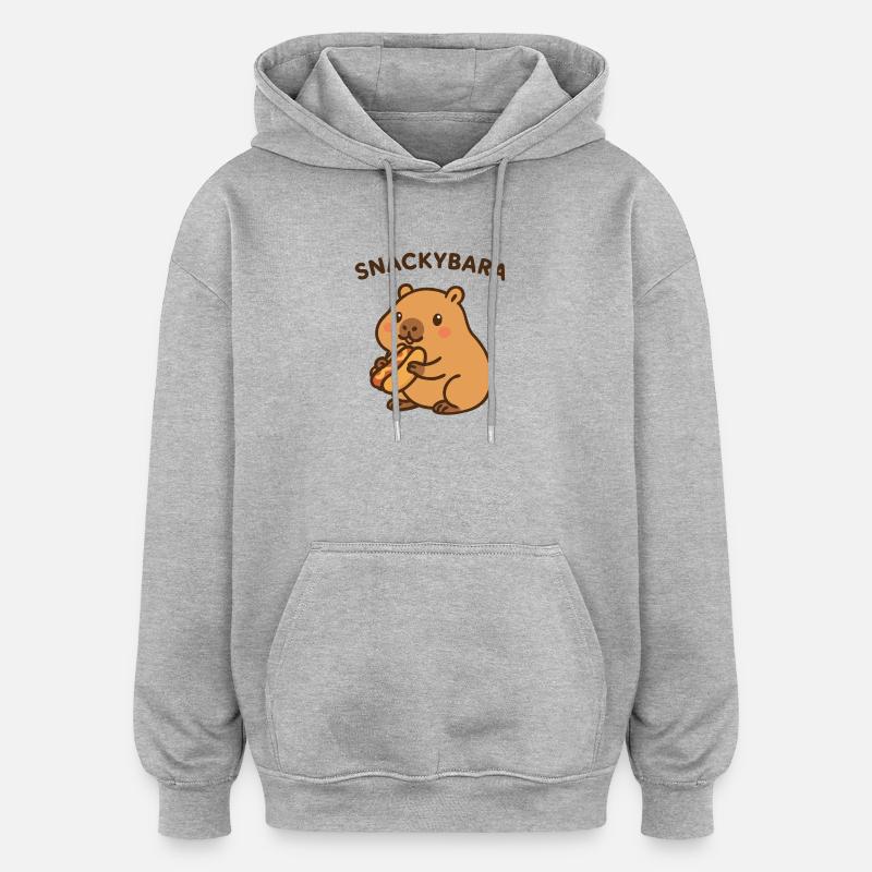 Snackybara - Capybara avec hot-dog - Sweat à capuche oversize unisexe - gris chiné