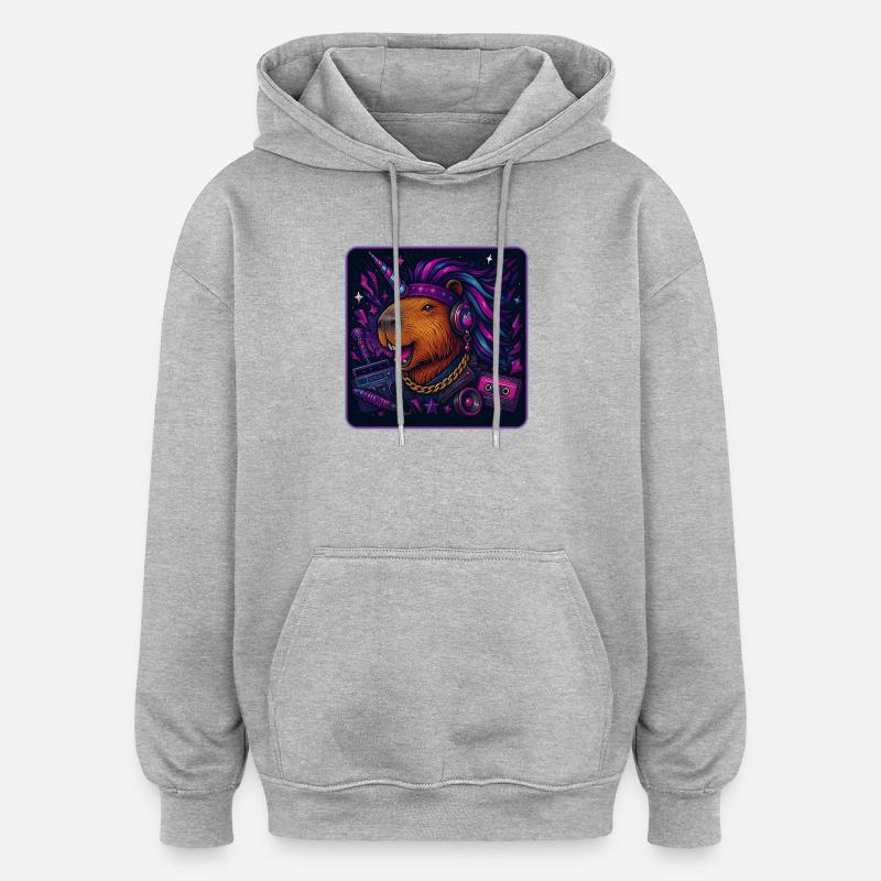 Capybara Einhorn Retro DJ - Oversized Unisex Hoodie - Grau meliert