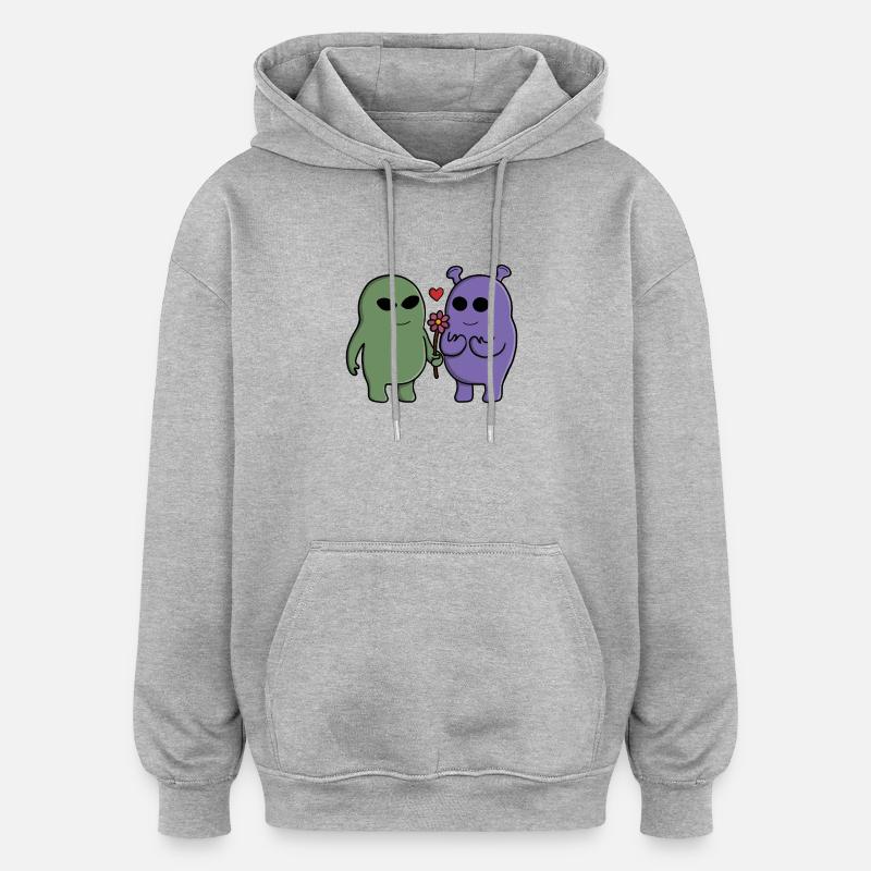 Couple extraterrestre intergalactique mignon - Sweat à capuche oversize unisexe - gris chiné