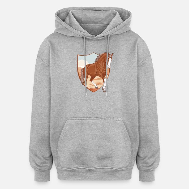 Ein Marwari-Pferd in einem Beet - Oversized Unisex Hoodie - Grau meliert