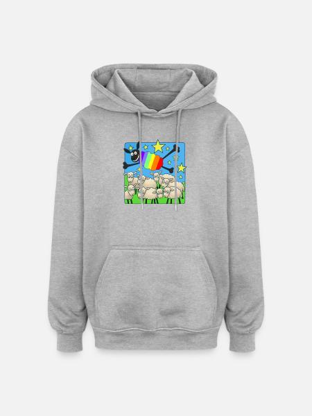 Rainbow sloth above sleeping sheep - Oversized Unisex Hoodie - heather grey