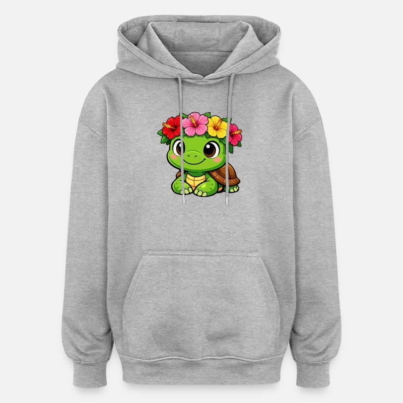Tortue à couronne fleurie - Sweat à capuche oversize unisexe - gris chiné