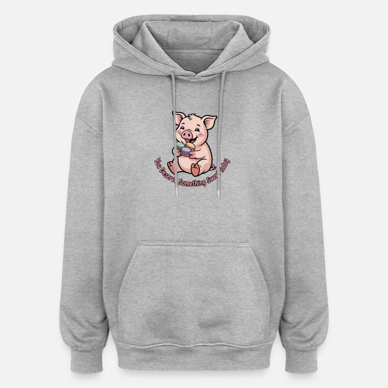 Petit cochon sucré avec du macaron - Sweat à capuche oversize unisexe - gris chiné