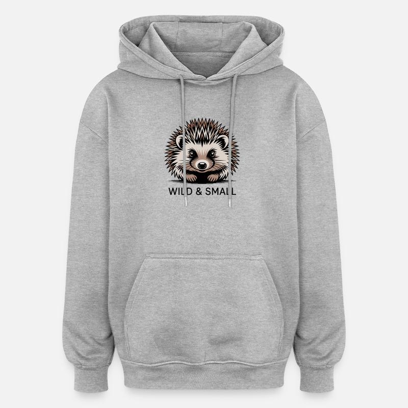 Motif hérisson sauvage - Sweat à capuche oversize unisexe - gris chiné