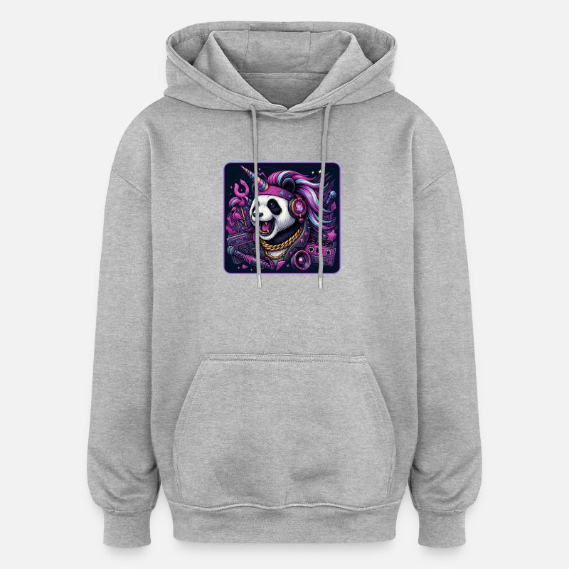 Panda Einhorn Party - Oversized Unisex Hoodie - Grau meliert