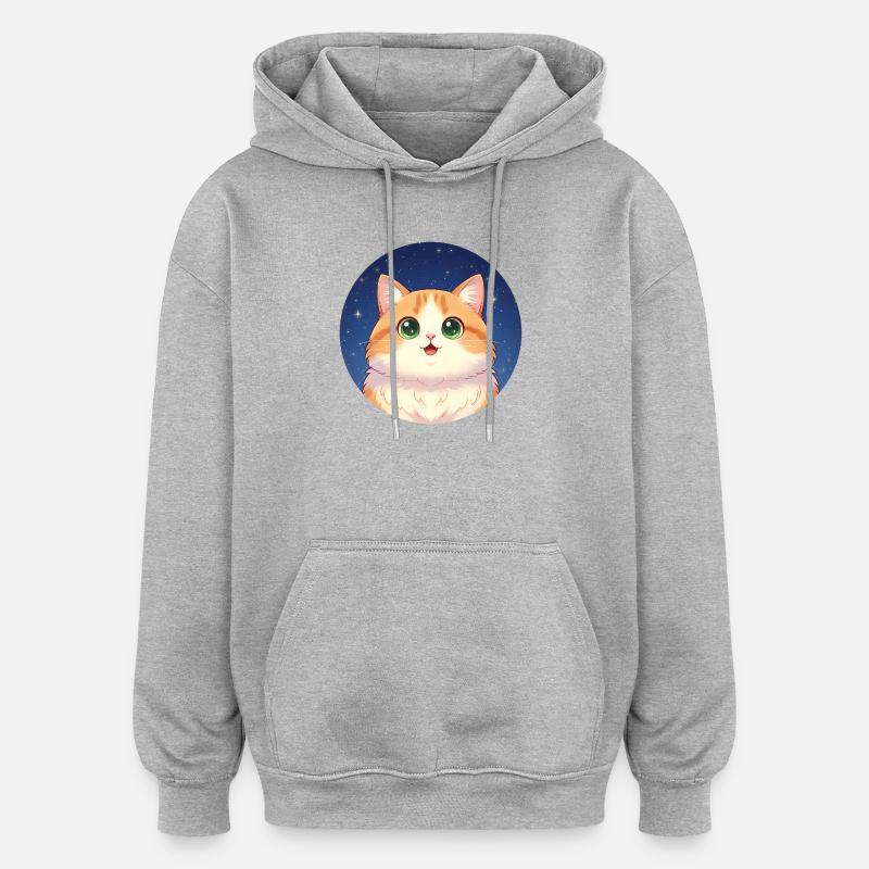 Chaton de la Nuit Étoilée - Sweat à capuche oversize unisexe - gris chiné
