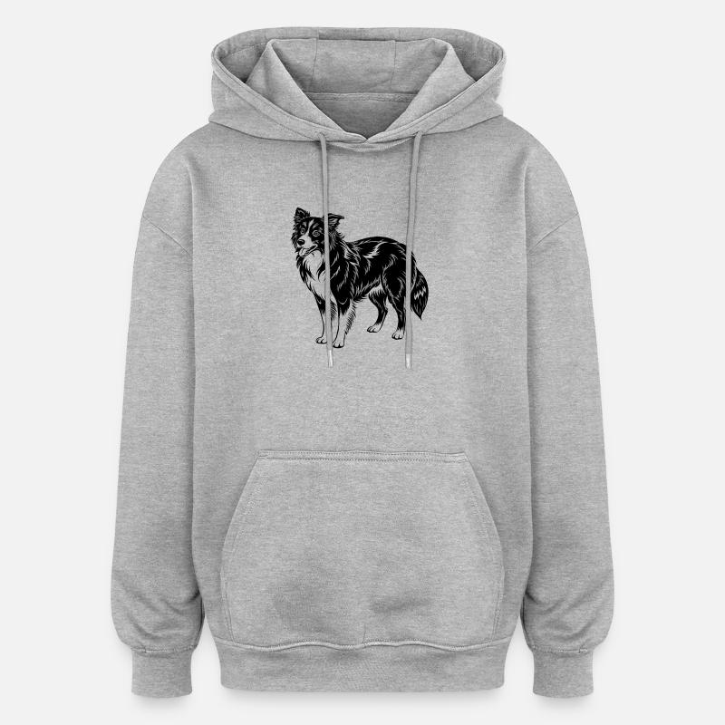 Border Collie - Sweat à capuche oversize unisexe - gris chiné