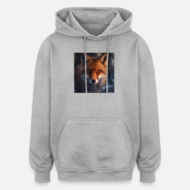 Fuchs-Erkundung bei Einbruch der Dämmerung - Oversized Unisex Hoodie - Grau meliert