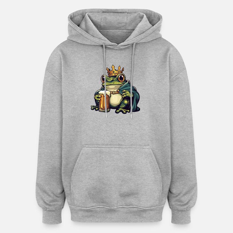 Roi de la Bière Grenouille - Sweat à capuche oversize unisexe - gris chiné
