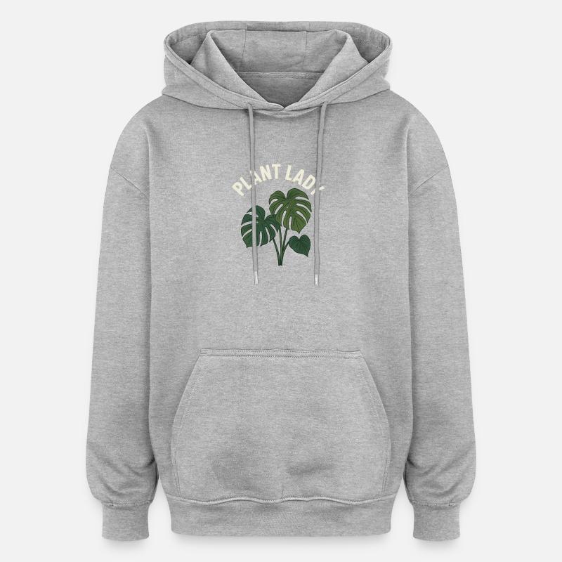 Dame Plante Monstera - Sweat à capuche oversize unisexe - gris chiné