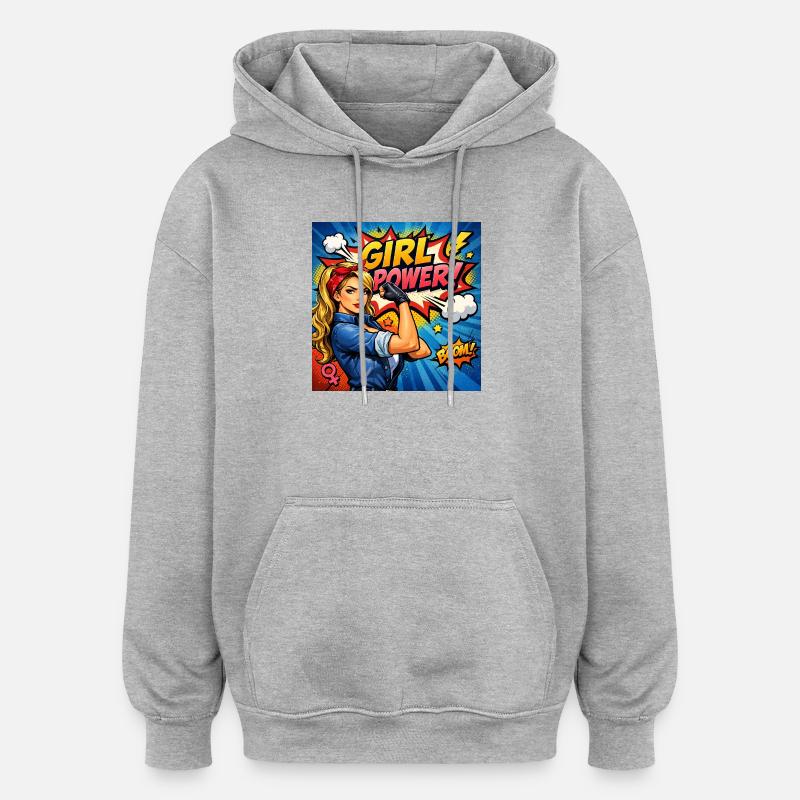 Mädchenkraft Comicheldin - Oversized Unisex Hoodie - Grau meliert