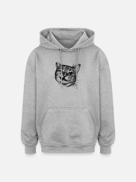 Funny Cat – Winking Halftone Motif - Oversized Unisex Hoodie - heather grey