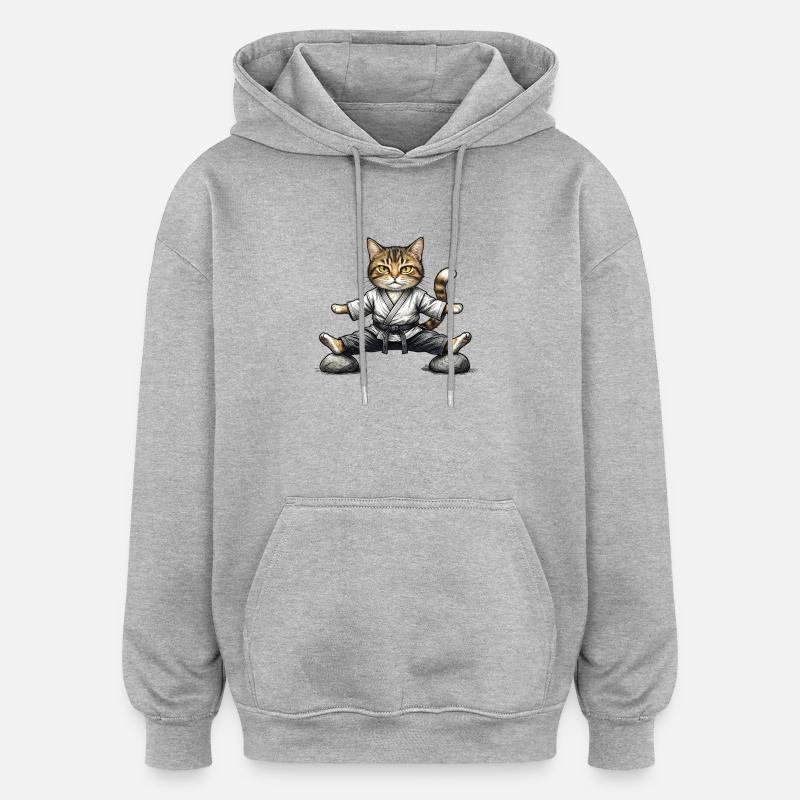 Chat Karaté aïkido en Kimono - Sweat à capuche oversize unisexe - gris chiné