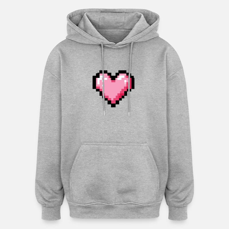 Retro 8-Bit-Pixelherz - Oversized Unisex Hoodie - Grau meliert