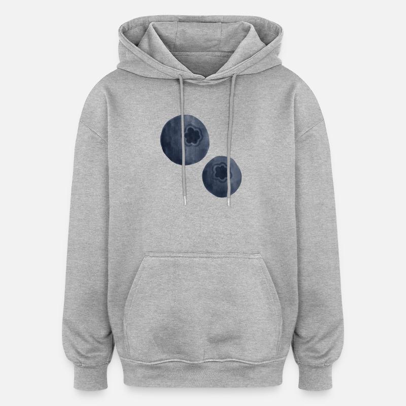 Blueberries aquarelle - Sweat à capuche oversize unisexe - gris chiné