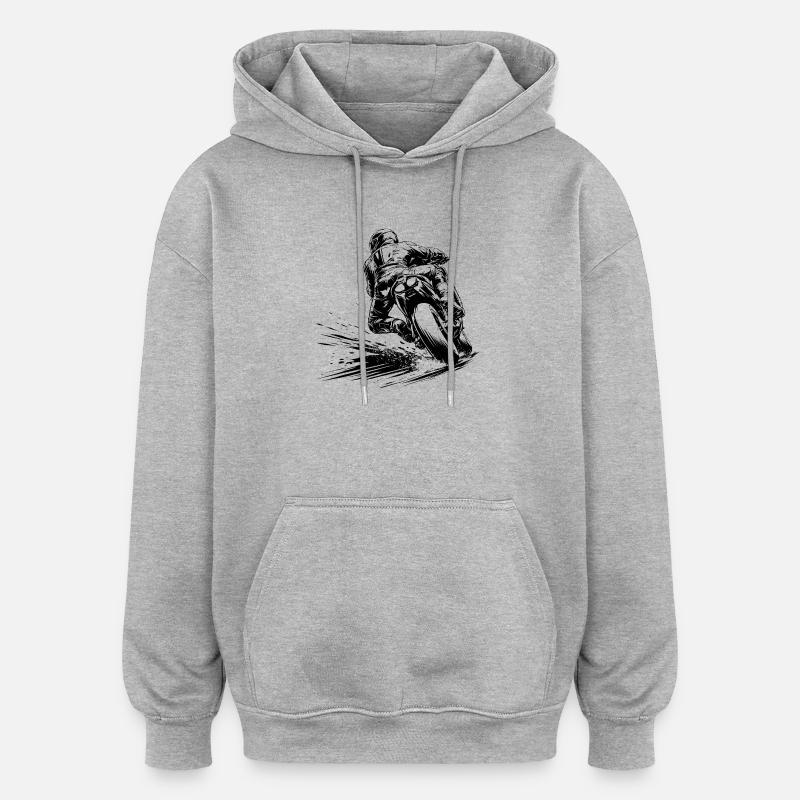 Pilote moto en angle d’inclinaison extrême - Sweat à capuche oversize unisexe - gris chiné