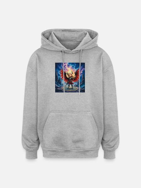 Rotflügeliger Krieger in Runen - Oversized Unisex Hoodie - Grau meliert