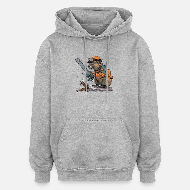 Tronçonneuse bûcheron Beaver - Sweat à capuche oversize unisexe - gris chiné