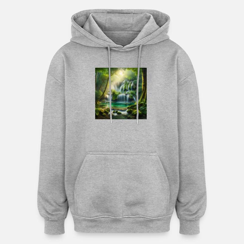 Cascade des rêves - Sweat à capuche oversize unisexe - gris chiné