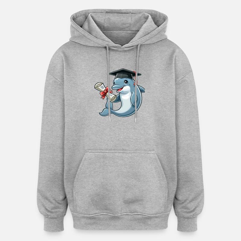 Dauphin avec casquette et diplôme - Sweat à capuche oversize unisexe - gris chiné