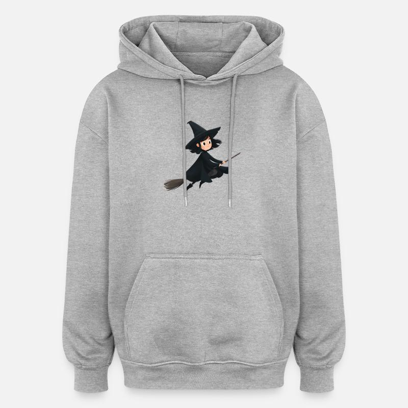 Sorcière volante sur son balai - Sweat à capuche oversize unisexe - gris chiné