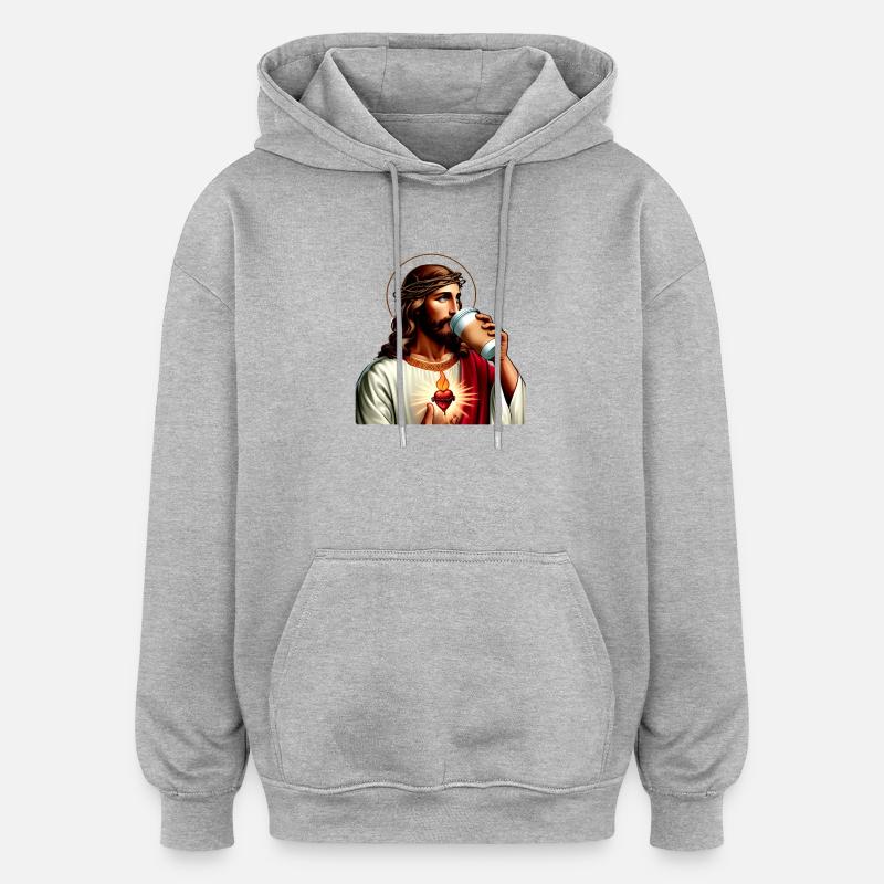 Cœur Sacré Café Moderne - Sweat à capuche oversize unisexe - gris chiné