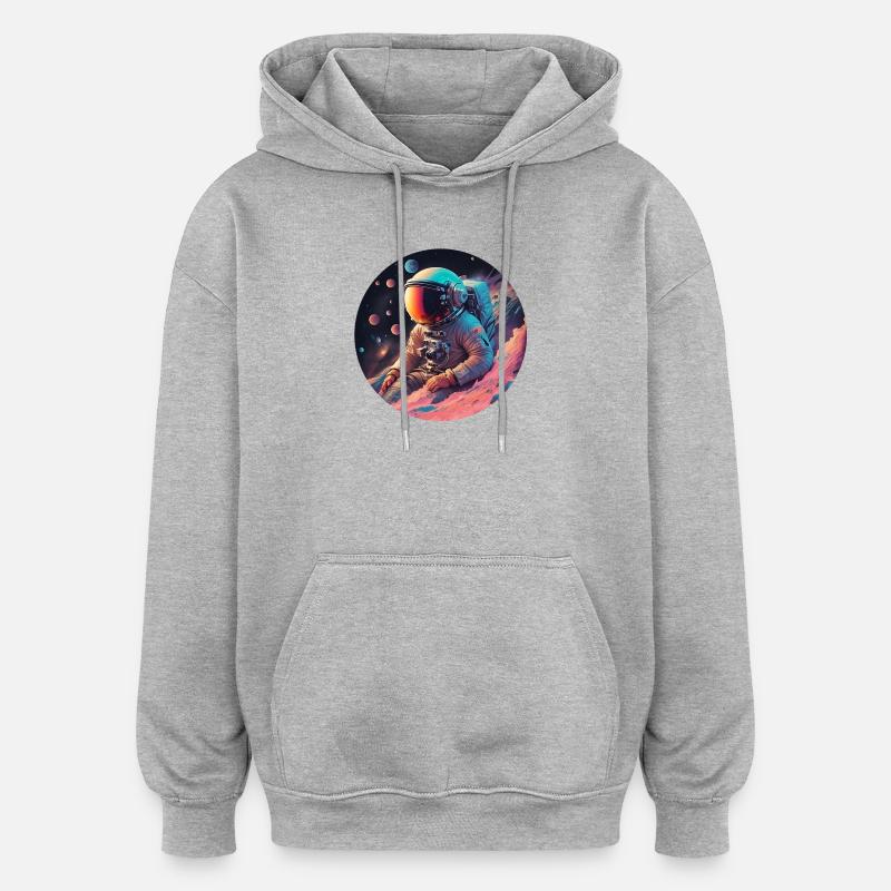 Astronaute dans le cosmos néon - Sweat à capuche oversize unisexe - gris chiné