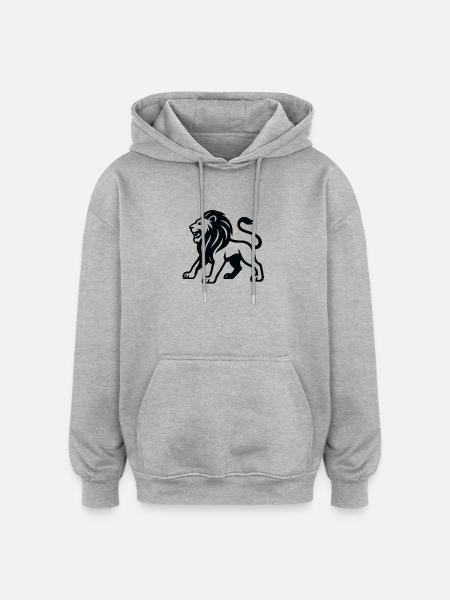 Löwen-Silhouette: kraftvolle Monochrom - Oversized Unisex Hoodie - Grau meliert