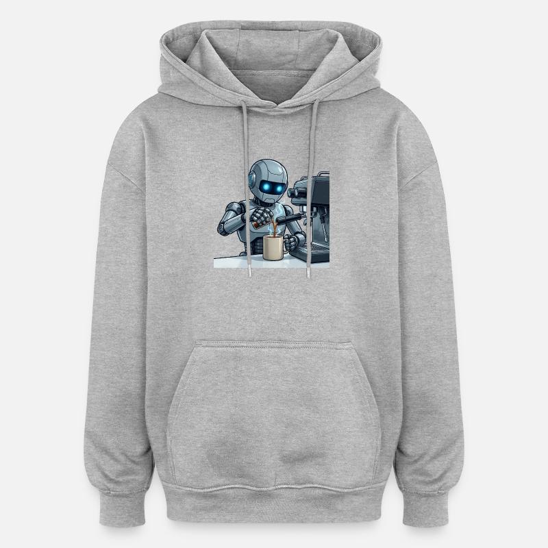 8 Le Robot Barista - Sweat à capuche oversize unisexe - gris chiné